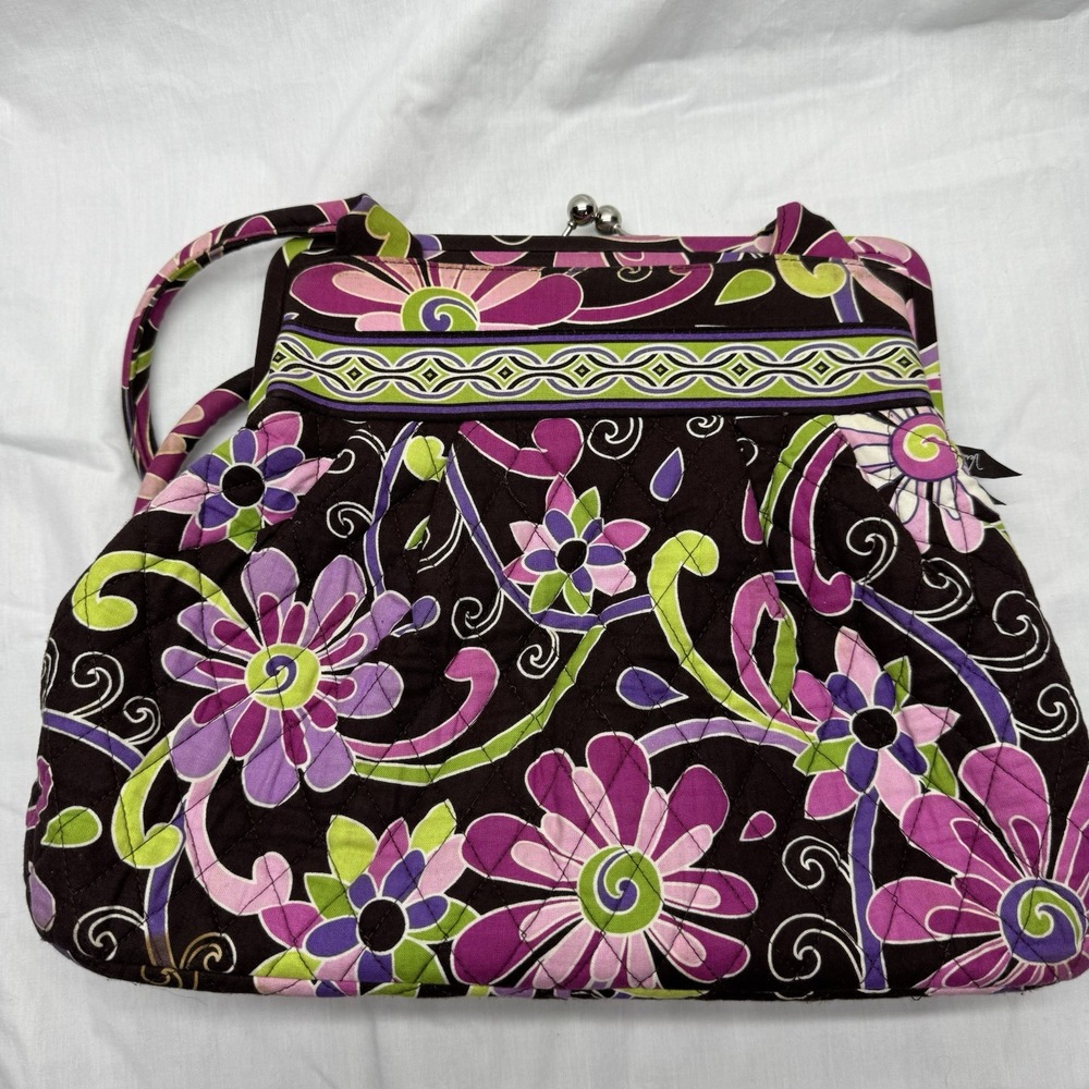 Vera Bradley Alice Loves‎ Me Purple Punch Kiss Lock Purse Bag Quilted Retired - Picture 2 of 14